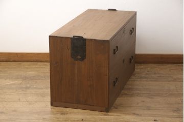 桐箪笥をリペア&カスタム!天板を補強し、金具をフラットに修正加工。自然な茶色に着色仕上げ。(ローボード、テレビ台、ローチェスト、引き出し、桐箪笥、桐たんす、収納箪笥、時代箪笥)