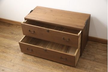 桐箪笥をリペア&カスタム!天板を補強し、金具をフラットに修正加工。自然な茶色に着色仕上げ。(ローボード、テレビ台、ローチェスト、引き出し、桐箪笥、桐たんす、収納箪笥、時代箪笥)
