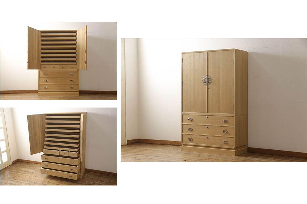 加茂総桐箪笥の見た目を変えずに綺麗にリペア!本来の美しさを活かした木地色仕上げ。(胴厚・四方丸、桐タンス、桐たんす、着物箪笥)