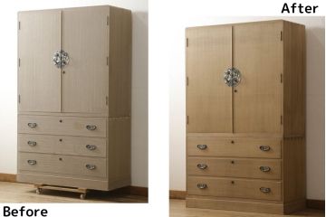 総桐箪笥の見た目を変えずに綺麗にリペア!本来の美しさを活かした木地色仕上げ。(並厚、桐たんす、和タンス、収納箪笥、着物箪笥)