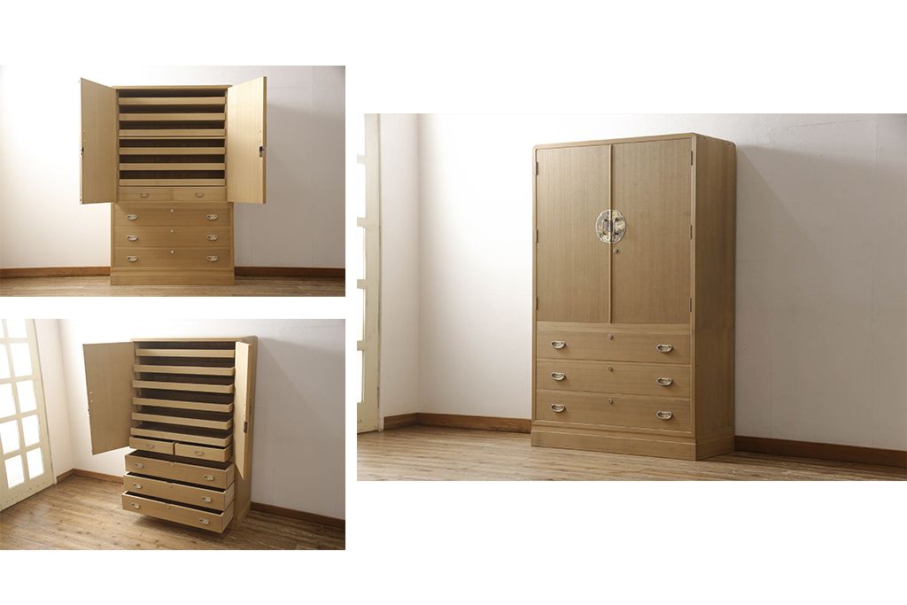 桐箪笥の見た目を変えずに綺麗にリペア!本来の美しさを活かし、蜜蝋ワックスで仕上げ。(総桐たんす、桐タンス、着物箪笥、和タンス)