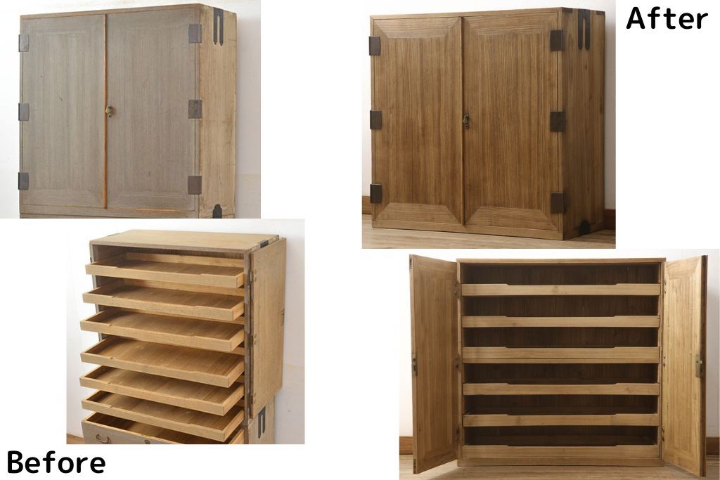 昭和中期の桐箪笥の見た目を変えずに綺麗にリペア!蜜蝋ワックスで木地色仕上げ。(衣装箪笥、着物箪笥、和タンス、総桐箪笥)