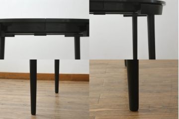 ハンス・オルセン(HANS OLSEN)デザインのダイニングテーブルとチェア4脚セットをリペア&カスタム!チェアの座面を張替え、木部をマットブラックでペイント仕上げ。(エクステンションテーブル、拡張式テーブル、4人掛け、ダイニングチェア、椅子、イス、いす、スタッキング、ヴィンテージ、北欧)