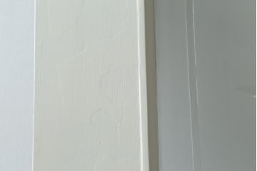 ペイントドアをリペア&カスタム!設置場所に合わせて仕様を変更し、戸枠を新たに製作。表面は茶色・裏面は白でペイント仕上げ。エッチングガラス、彫刻ガラス、切子ガラス、英国、玄関ドア、玄関扉、建具)