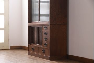 茶棚をリペア&カスタム!高品質リペアを施し、ガラス部分をモールガラスに変更。ワックスで仕上げ。(食器棚、茶箪笥、収納棚、戸棚)