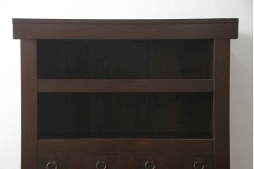 水屋箪笥をリペア&カスタム!下段に棚板を製作し追加。網部分をクリアガラスに変更。1トーン落ち着いた色味に着色仕上げ。(キャビネット、食器棚、収納棚、戸棚)