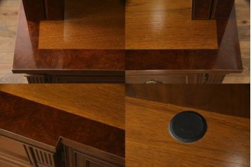 ドレクセルヘリテイジの大型キャビネットをリペア&カスタム!テレビを設置できるよう上段の棚を取り除き、装飾を移設。引き出しはフラップダウン式に加工。(テレビ台、AVボード、収納棚、戸棚)