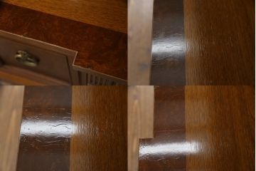 ドレクセルヘリテイジの大型キャビネットをリペア&カスタム!テレビを設置できるよう上段の棚を取り除き、装飾を移設。引き出しはフラップダウン式に加工。(テレビ台、AVボード、収納棚、戸棚)