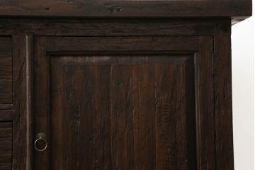 カウンターテーブルをリペア&カスタム!脚をカットし、新に鉄脚を取り付け。1トーン落ち着いた色味に着色仕上げ。(サイドキャビネット、サイドボード、収納棚、戸棚、リビングボード、引き出し)