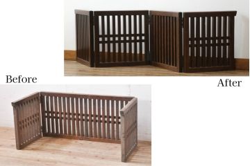 帳場格子をリペア&カスタム!中央部を切断し、3つ折りから4つ折りへ加工。1トーン落ち着いた色味に着色仕上げ。(パーテーション、衝立て、つい立て)