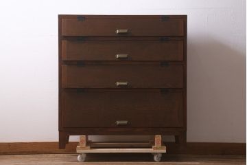 パタパタ扉の下駄箱を新規製作!本体はヒノキ無垢材、前板は古材を使用。木製脚と取っ手を取り付け。濃い茶色で着色し仕上げ。(戸棚、キャビネット、ロッカー)