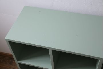 マス目棚2台を新規製作!ヒノキ無垢材を使用。青緑のペイント仕上げ。(子供用ロッカー、収納棚、オープンラック)