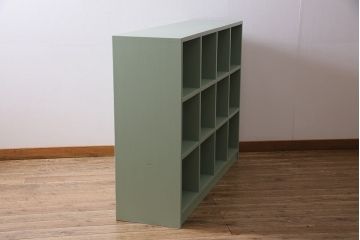 マス目棚2台を新規製作!ヒノキ無垢材を使用。青緑のペイント仕上げ。(子供用ロッカー、収納棚、オープンラック)