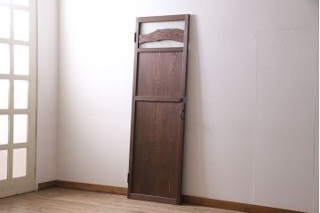 トイレ扉を新規製作!当店商品を参考にデザイン。ダイヤガラスを組み入れ。表示錠、鍵、蝶番、戸車を取り付け。(木製扉、建具)