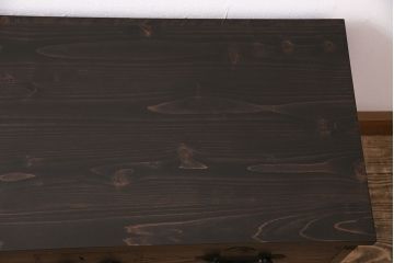 ローボードを新規製作!ヒノキ材、栗材、杉材で製作。二本松箪笥の金具を取り付け。濃い茶色で着色し仕上げ。(ローチェスト、衣装箪笥、テレビ台)