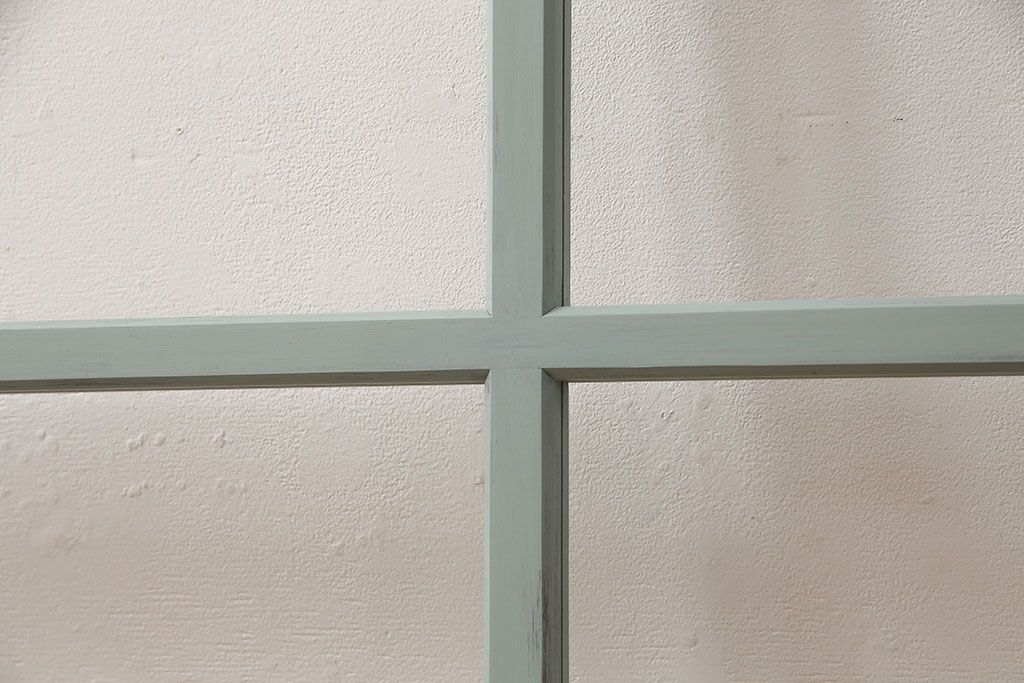 ガラス窓を新規製作!クリアガラスを組み入れ。バターミルクペイントのブルー系でペイント仕上げ。(ガラス戸、建具)