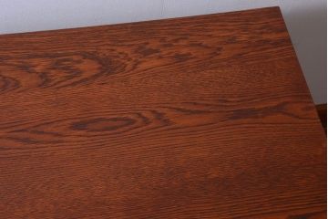 格納スツール4脚付きテーブルを新規製作!当店商品を参考にデザイン。ホワイトオーク材の天板を取り付け。淡い青緑でペイント仕上げ。(ダイニングテーブル、作業台、椅子)