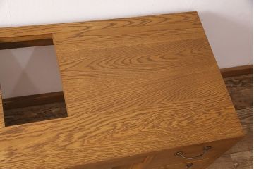 洗面台を新規製作!本体はオーク材・ヒノキ材を使用。天板配管用穴開け加工。引き出しはソフトクローズを取り付け。(収納棚、引き出し)