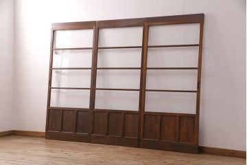 ガラス戸1枚を新規製作!当店商品2枚と同デザインで製作し、3枚セットに。戸車・引き手を取り付け。クリアガラスを組み入れ・入れ替え。(引き戸、建具)