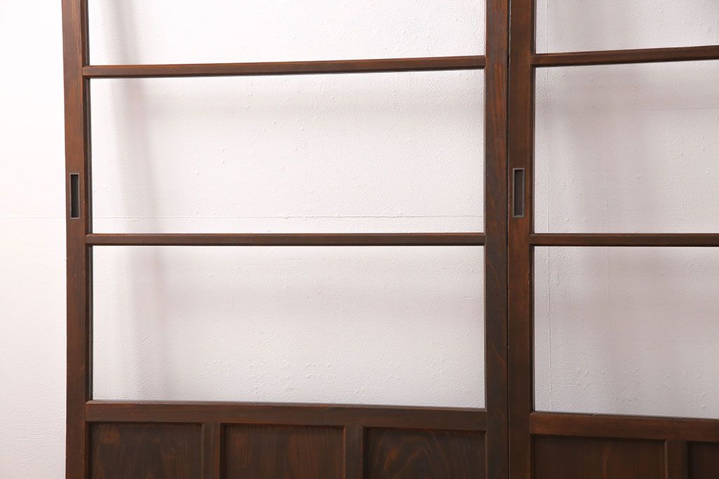 ガラス戸1枚を新規製作!当店商品2枚と同デザインで製作し、3枚セットに。戸車・引き手を取り付け。クリアガラスを組み入れ・入れ替え。(引き戸、建具)