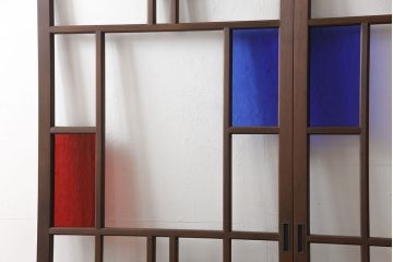 ガラス戸2枚を新規製作!お好みの色ガラスを使用し、レトロな仕上がりに。(建具、引き戸)
