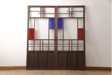 ガラス戸2枚を新規製作!お好みの色ガラスを使用し、レトロな仕上がりに。(建具、引き戸)