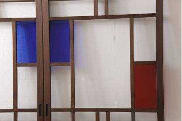 ガラス戸2枚を新規製作!お好みの色ガラスを使用し、レトロな仕上がりに。(建具、引き戸)