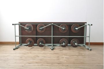 格納スツール8脚付きテーブルを新規製作!鉄脚を淡い青緑色にペイント。(ダイニングテーブル、作業台)