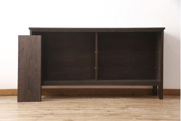 サイドボードを新規製作!木製脚、可動式の棚板を取り付け。建具に麻の葉模様のガラスを使用。(収納棚、戸棚、サイドキャビネット)