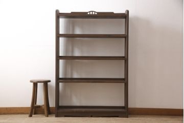 本棚を新規製作!昭和中期の楔式の本棚のデザインを再現。濃い茶色に着色仕上げ。(オープンラック、シェルフ、飾り棚、ブックシェルフ)