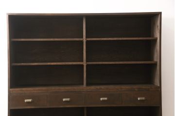 重ね戸棚を新規製作!本体に樺材、建具ガラスには気泡ガラスと花柄斜めガラスを使用。ご希望の色味に着色仕上げ。(キャビネット、食器棚、収納棚、店舗什器)