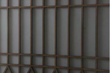 ガラス戸2枚を新規製作!当店のオーダー家具を参考にご希望のサイズで。両面ガラス仕様で引き手・戸車取り付け。本体色味は当店商品を参考に着色。(引き戸、建具)