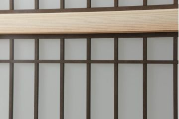 ガラス戸2枚を新規製作!当店のオーダー家具を参考にご希望のサイズで。両面ガラス仕様で引き手・戸車取り付け。本体色味は当店商品を参考に着色。(引き戸、建具)