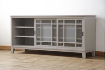 テレビ台を新規製作!3種類のガラスを使用した建具を製作。背面には配線用の穴あけ加工。全体を枯野色にペイント仕上げ。(ローボード、テレビ台、テレビボード、キャビネット、サイドボード)