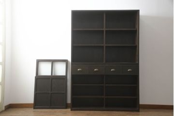 重ね戸棚を新規製作!棚や引き出し位置をご希望に合わせて製作し、色は参考商品に合わせて濃い茶色で着色仕上げ。(食器棚、収納棚、カップボード、キャビネット、飾り棚、引き出し)