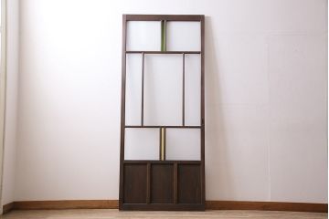 大正ロマンなガラス戸を新規製作!色ガラス、花菱模様ガラス、すりガラスを組み入れ。濃い茶色で着色し仕上げ。(引き戸、建具)