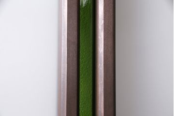 大正ロマンなガラス戸を新規製作!色ガラス、花菱模様ガラス、すりガラスを組み入れ。濃い茶色で着色し仕上げ。(引き戸、建具)