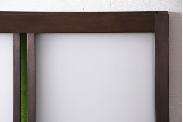 大正ロマンなガラス戸を新規製作!色ガラス、花菱模様ガラス、すりガラスを組み入れ。濃い茶色で着色し仕上げ。(引き戸、建具)