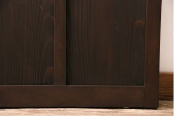 大正ロマンなガラス戸を新規製作!色ガラス、花菱模様ガラス、すりガラスを組み入れ。濃い茶色で着色し仕上げ。(引き戸、建具)