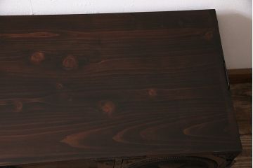 重ね箪笥を新規製作!栗材、桐材、ヒノキ材で製作。アンティーク仙台箪笥の金具を使用。濃い茶色で着色し仕上げ。(衣装箪笥、収納箪笥、引き出し)