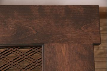センターテーブルを新規製作!三重菱文様のレーザー組子入り天板を製作。ガラス天板を取り付け。濃い茶色で着色し仕上げ。(リビングテーブル)