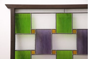 大正ロマンな衝立を新規製作!当店商品を参考にデザイン。結霜ガラス、黄色・緑・紫の色ガラスを組み入れ。(つい立て、パーテーション)