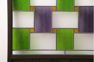 大正ロマンな衝立を新規製作!当店商品を参考にデザイン。結霜ガラス、黄色・緑・紫の色ガラスを組み入れ。(つい立て、パーテーション)