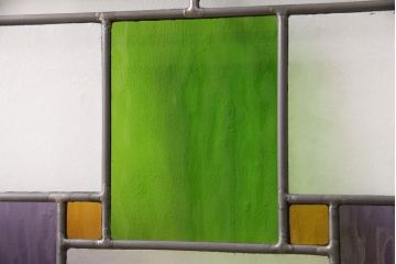 大正ロマンな衝立を新規製作!当店商品を参考にデザイン。結霜ガラス、黄色・緑・紫の色ガラスを組み入れ。(つい立て、パーテーション)