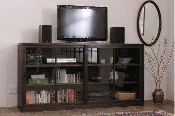 重ね戸棚を新規製作!当店商品を参考にデザイン。建具にクリアガラス、花菱模様ガラスを組み入れ。(収納棚、食器棚、キャビネット)