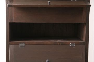 パタパタ扉の下駄箱を新規製作!本体はヒノキ無垢材、前板は古材を使用。取っ手を取り付け。濃い茶色で着色し仕上げ。(収納棚、戸棚、ロッカー)