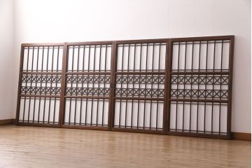 組子障子戸4枚を新規製作!当店商品を参考にデザイン。引き手を取り付け。濃い茶色で着色し仕上げ。(引き戸、建具)