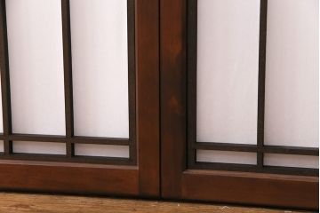 組子障子戸4枚を新規製作!当店商品を参考にデザイン。引き手を取り付け。濃い茶色で着色し仕上げ。(引き戸、建具)