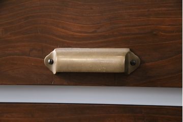 パタパタ扉の収納棚を新規製作!本体はヒノキ無垢材にくすんだ水色のペイント。前板は古材に茶色で着色し仕上げ。(キャビネット、下駄箱、ロッカー)