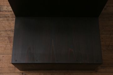階段箪笥を新規製作!明治期の引き手と錠前金具を使用。本体は新材で製作。引き戸に月とうさぎの透かし。濃い茶色で着色し仕上げ。(和タンス、収納箪笥)